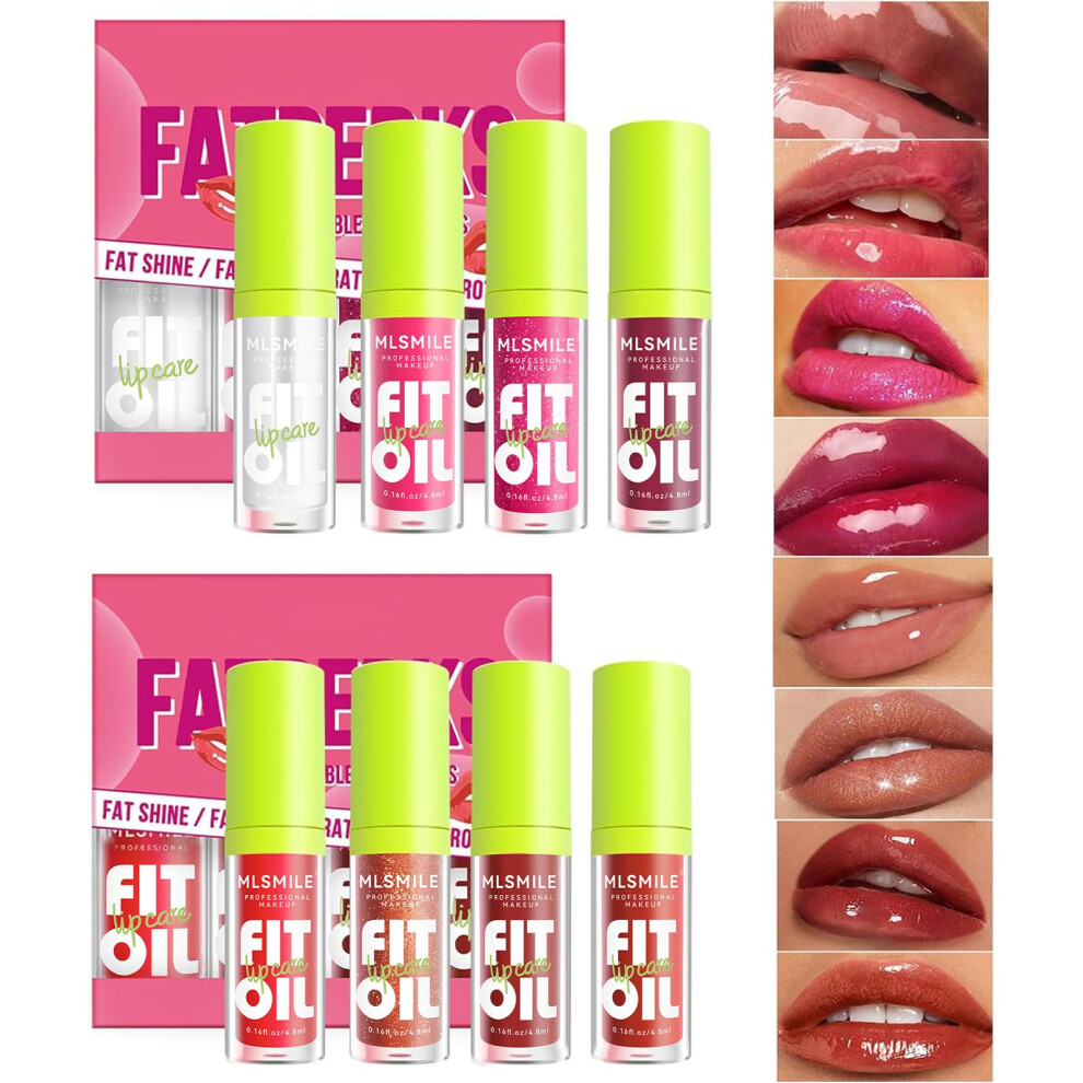 Lip Oil and Gloss Set, Hydrating NonSticky Plumping, Moisturizing Tinted LongLasting Shine, 4 Colors