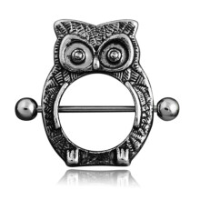 Owl Body Jewelry Shield with Shark Mouth Barbell Nipple Shield, Straight Barbells for Piercing Anti-Allergy Durable Fadeless Lightweight Nipple Ring B