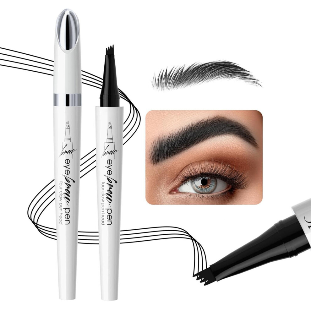 Black 4Tip Microblading Eyebrow Pen Waterproof Longlasting Natural Hairlike Strokes