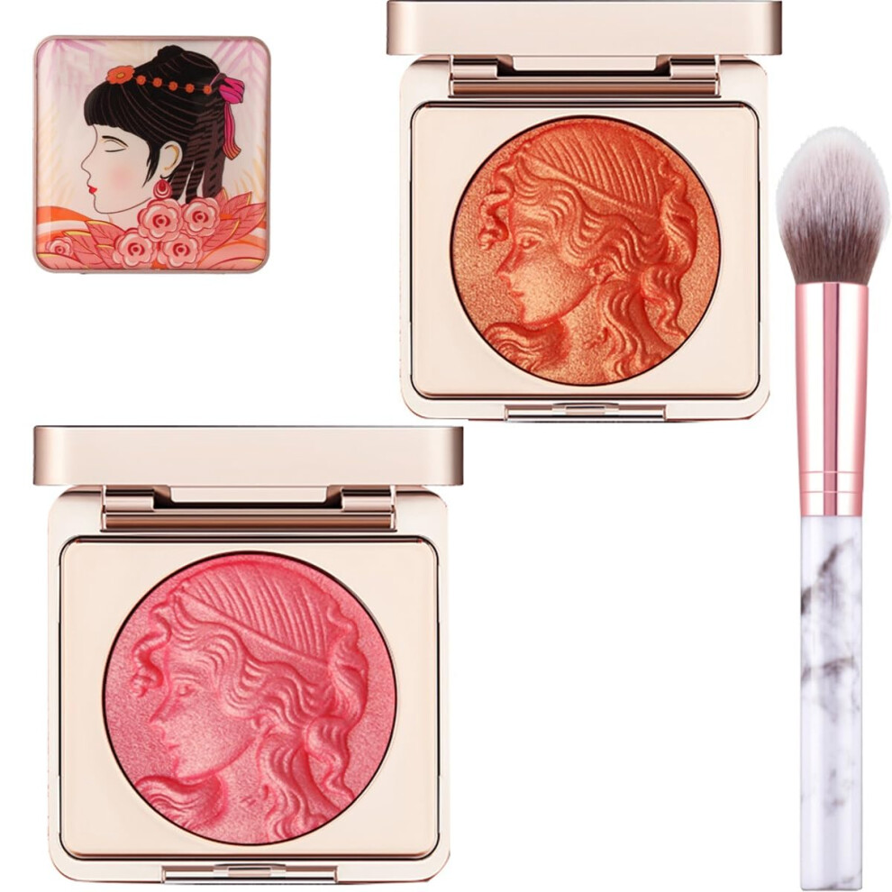 Orange/Pink Powder Blush Palette And Matte Face Blush Longlasting Silky Smooth For Cheeks
