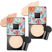 2Pcs Air Cushion CC Cream with Mushroom Head Foundation Brush, LongLasting Matte Waterproof Concealer, Natural and Ivory White