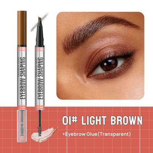 Microblading Eyebrow Pen with Brow Gel, Waterproof 4Fork Tip, LongLasting Light Brown 2