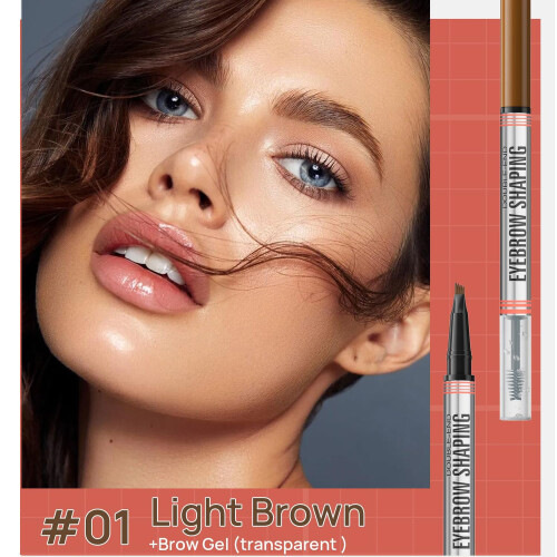 Microblading Eyebrow Pen with Brow Gel, Waterproof 4Fork Tip, LongLasting Light Brown 1