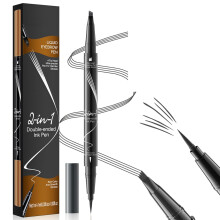 Waterproof Microblading Eyebrow Pencil 2 in 1 Dual Ended 4 Tip Pen with Brush for Natural Brows