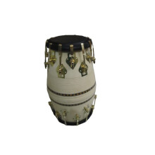Dholak Bianco Con Bulloni Dorati E Bella Corda Stampata Aspetto Professionale Elegante