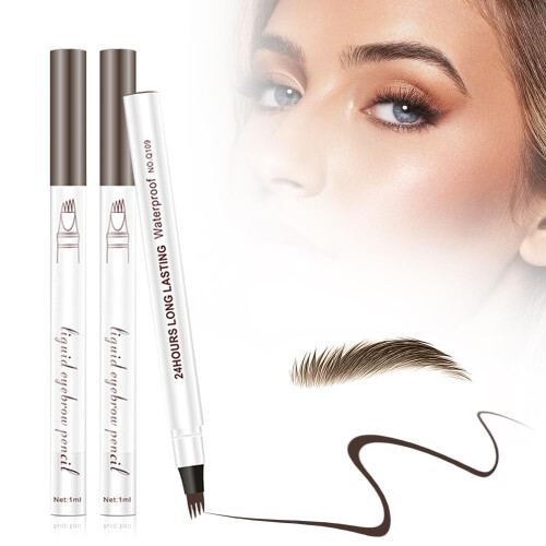 Waterproof Microblading Eyebrow Pen Dark Brown 2PCS Long Lasting 3D Fine Tip Brow Pencil