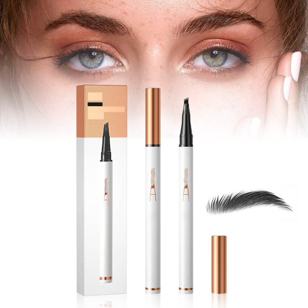 Black Waterproof Eyebrow Pencil With 4 Fork Tip, Long Lasting Microblading Pen For Natural Hairlike Strokes