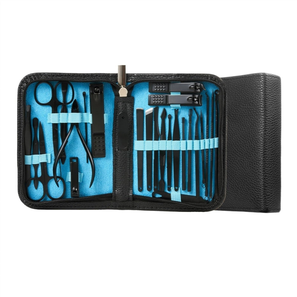 Manicure Set 26Piece Stainless Steel Nail Clippers Kit with Precision Cutting and Travel Case Blue