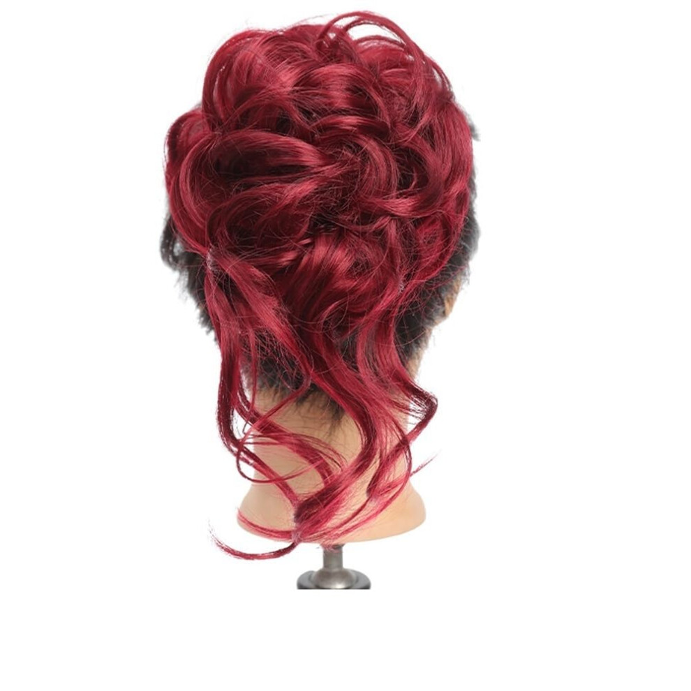 Unisex Red Hair Bun Extension With Secure Clip Voluminous Messy Updo For Women Synthetic Bun