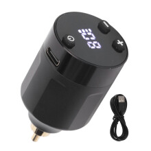 Fonte de alimentação para tatuagem compatível com interface RCA, com voltagem ajustável, design sem fio e autonomia de até 4 horas. Construção