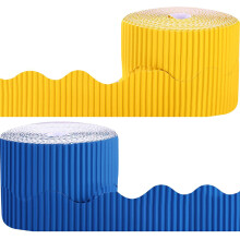 2 Rollen Bulletin Board Borders ÜBerbacken Border Dekoration Hintergrund Papier für Dekorative RäNder (Gelb und Blau)