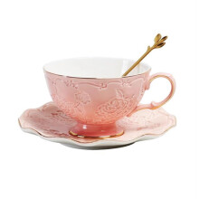 Ceramic Coffee Cup and Saucer Set Pink Peony Floral 220ml Easy Clean Glaze Dishwasher Safe