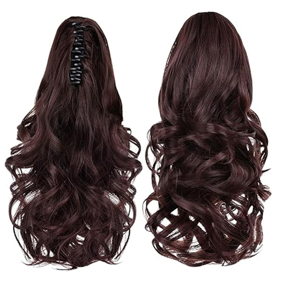 Curly Wavy Ponytail Extension for Women with Secure Claw Clip, Instant Volume Boost, 5 Colors (Brown Black)