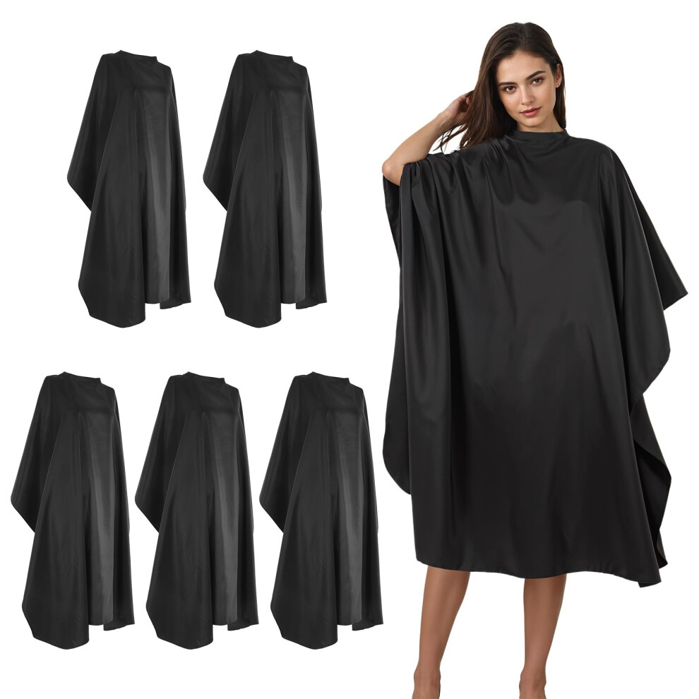 Black 5 Pcs Hair Salon Cape 55X47in Waterproof Barber Capes With Adjustable Snap Closure For Haircut Styling Coloring