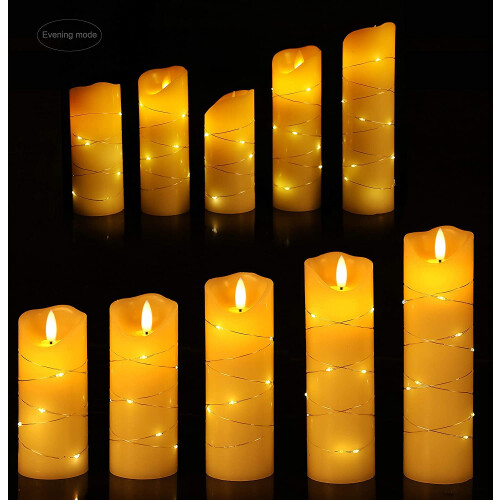 LED Candle, with Embedded Fairy String Lights,5-Piece LED Candle, with 10-Key Remote Control, 24-Hour Timer Function, Dancing Flame, Real Wax, Batter 2