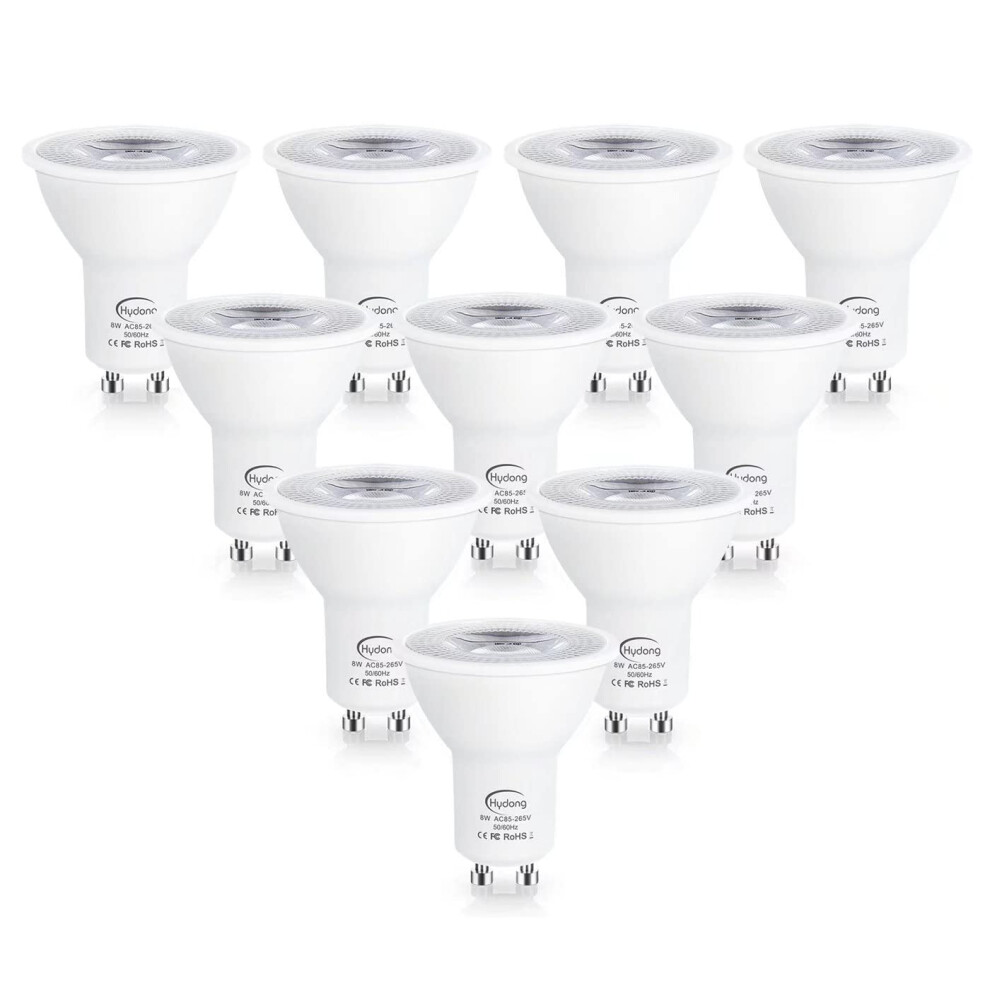Hydong Gu10 Led Bulbs 8W Cool 6000K, 70W Halogen Bulbs Equivalent, 720Lm Bulb, 120 Wide Beam, No Dimmable, Ac 85V-265V, Pack Of 10 Light/White