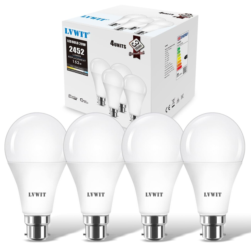 Photos - Light Bulb LVWIT Daylight 20W B22 LED ,Led Bayonet Bulbs Cold White 2452LM,Replace to 152W, 6500K Bright White, Non-Dimmable,