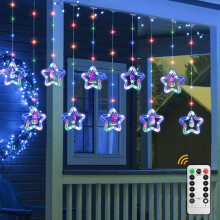 Jsdoin LED Stars Curtain Lights 3.5M*3.5M Christmas Window Curtain String Lights Fairy 3D Twinkle Lights with USB+Battery-Powered and 8 Flashing Mode