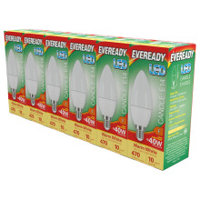 Eveready LED E14 Candle Bulb 4.9W Replaces 40W Warm White (3000k) 470 Lumens Non-Dimmable Light Bulb. 6 Pack.
