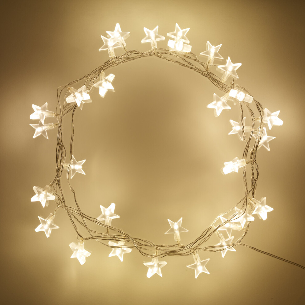 Lights4fun Indoor Star String Fairy Lights With 30 Warm Leds On Clear Cable Plug In 3.2M White 43219094