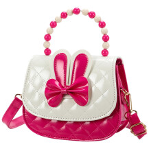 Bunny Crossbody Bag with Beaded Handle and Bowknot, Lightweight Shoulder Purse for Girls with Double Pockets