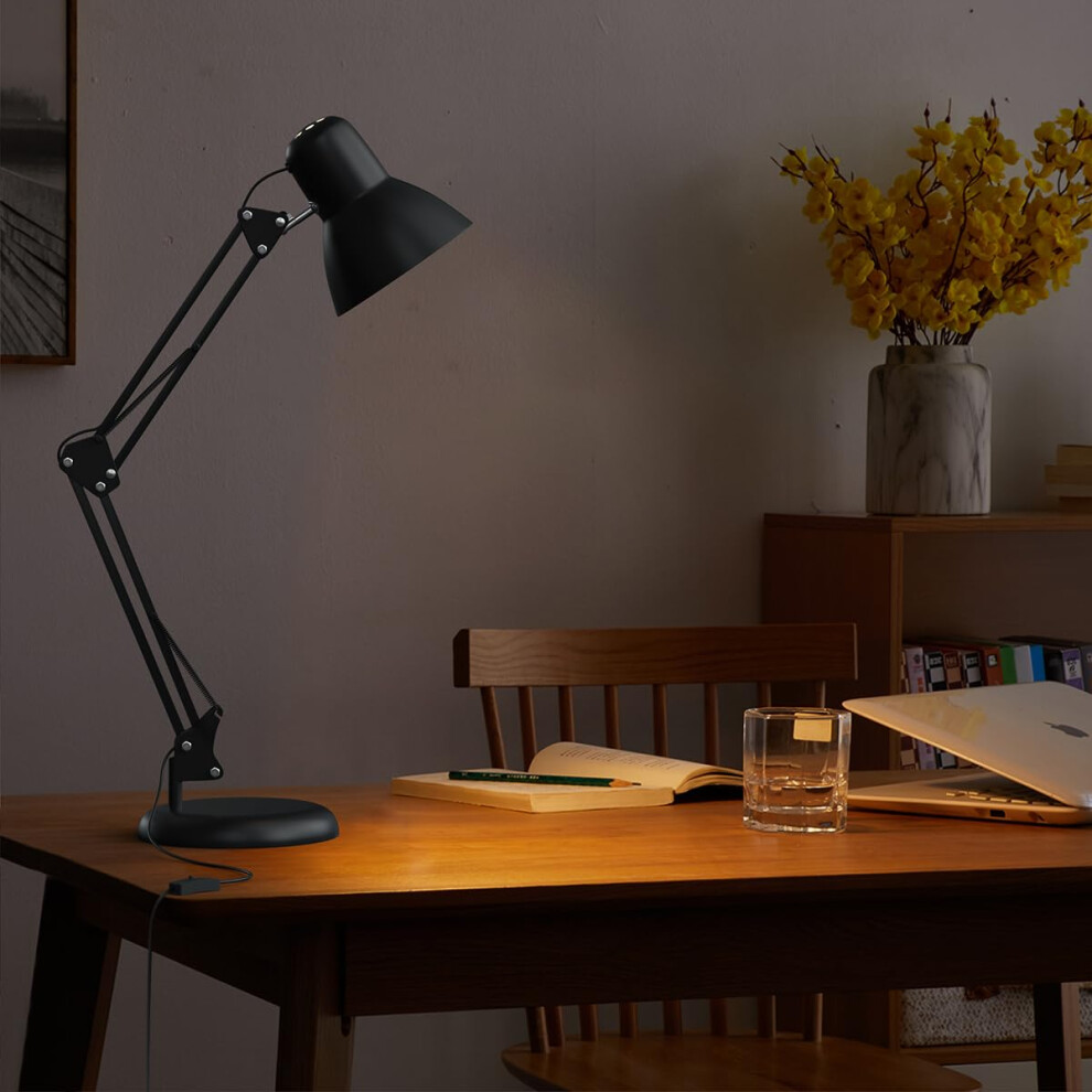 Longtoo Black/Light Desk Lamp - Classic Swing Arm Clip Base Lamp - Dual Purpose Bright Eye Care Table With E27 Replaceable Bulb
