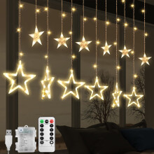 Jsdoin Christmas LED Stars Curtain Lights,12 Stars 138 Window Curtain String Lights with 8 Flashing Modes Decoration for Wedding, Party,Wall, Home De