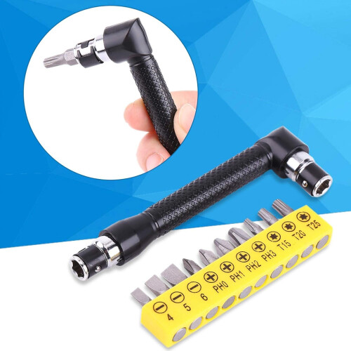 LShape Extension Handle Double Head Hex Socket Wrench Set with 10 Screwdriver Bits for DIY 2