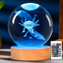 OkiyiD 3D Axolotl Crystal Ball Night Light With Remote, Glass Ball Lamp for Boyfriend Birthday Holiday Xmas, Cool Toy Decor Gifts for Boys Girls Kids