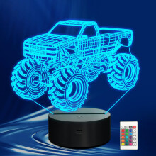 CoolGift Mart Monster Trucks Night Light for Boys, 3D LED Optical Illusion Lamp with Remote Control and Timer, Perfect Christmas and Birthday Gift Id