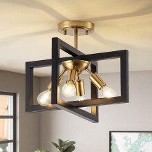 LWYTJO Black Ceiling Light, 4-Light Industrial Living Room Lights Ceiling, Semi Flush Ceiling Lights Hallway, Black and Gold Chandeliers Ceiling Ligh