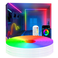 httpsmp 20m Neon Rope Light, Ws2811 RGB+IC Flexible Led Lights Control with App/Remote, Chase Mode, IP67 Outdoor Waterproof, Music Sync Light Strip f