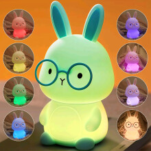 FAMIDUO Rabbit Night Light for Kids, Silicone Rabbit Lamp, NightLight for Children's Room, 7 Color Light Changes,Dimmable/Rechargeable Breastfeeding
