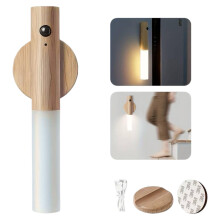 Zoe & Jim Magnetic Wall Light with Motion Sensor and USB Rechargeable. Wall Mounted Wood Torch Light Warm White for Indoor Use. Good for Bedside Lamp