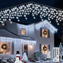 WOWDSGN Outdoor Icicle Lights 17+10M/ 88.5 ft (515 LEDs) Plug in Christmas String Lights with Timer & Remote Control, 8 Lighting Modes, Ideal for Hom