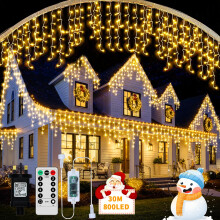 RJEDL Outdoor Christmas Icicle Lights Mains Powered, 25M+5M/98.5ft 800 LED Waterproof Icicle Fairy Lights with 8 Modes Remote Control and Dimmable, P