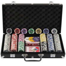 display4top 300 Piece Texas Holdem Poker Chips Set with Aluminum Case,2 Decks of Cards, Dealer, Small Blind, Big Blind Buttons and 5 Dice (300 Piece