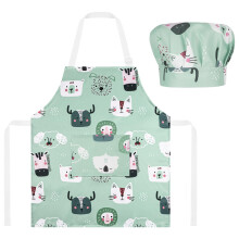ABOHU Kids Apron and Chef Hat Set, Adjustable Chef Art Children Apron with Pocket, Cute Cartoon Style, for Cooking, Baking, Painting