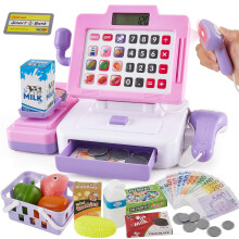 LINFUN KIDS Play Till Cash Register with Scanner, Cashier Till for Kids with Supermarket Shopping Pretend Play Toys Presents for 3 4 5 Year Old Girls