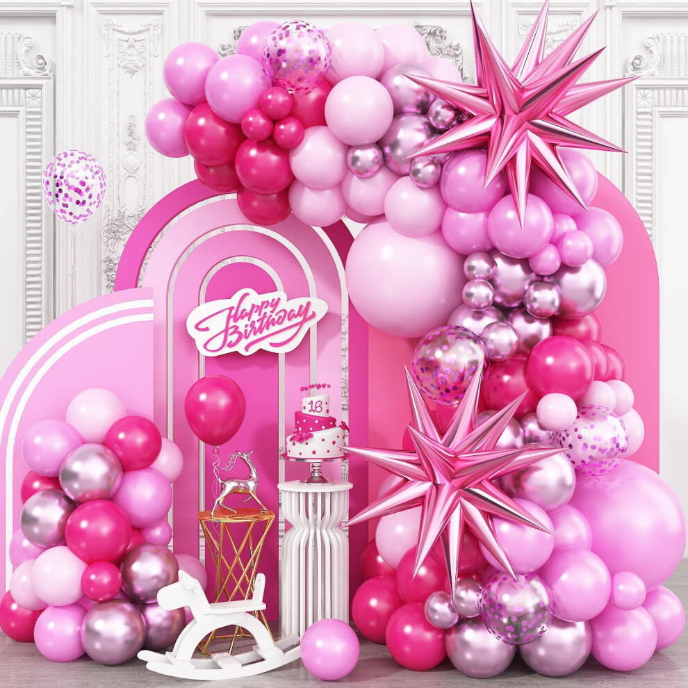 Photos - Climbing Gear Pink Balloon Garland Arch Kit with Star Foil Balloons, Metallic Pink Matt pink Hot pink Pastel pink Balloons Arch Kit for Gi