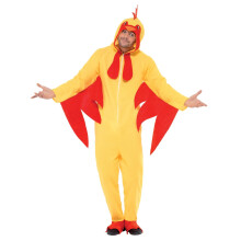 Smiffys Chicken Costume, Yellow Hooded All in One, Fancy Dress, Adult Dress Up Costumes