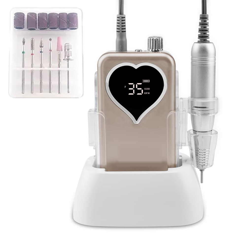 Gold Electric Nail Drill 35000Rpm Professional With Lcd Display Low Noise Forward Reverse