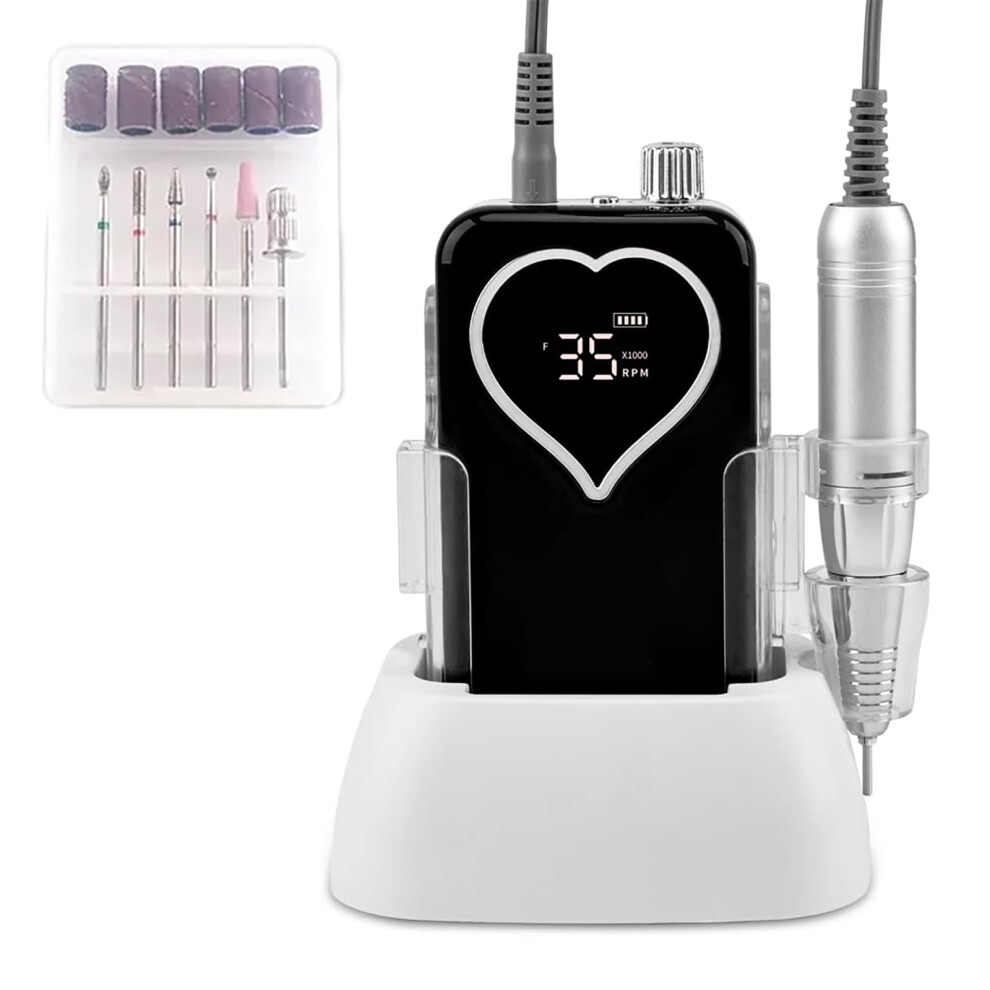 Black Electric Nail Drill 35000 Rpm With Lcd Display, Rechargeable Professional Manicure Pedicure Tool