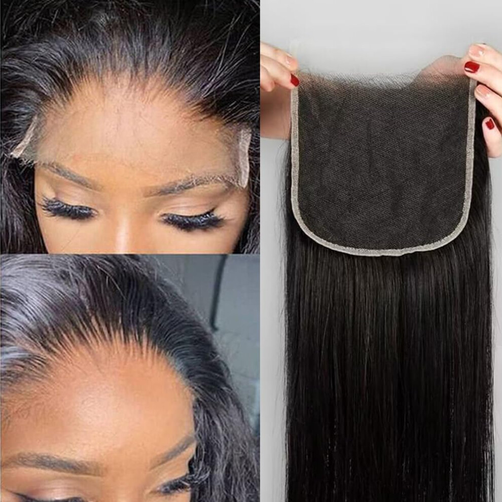 Unisex 5X5 Hd Lace Closure 24 Inch Brazilian Virgin Hair Preplucked Natural Hairline With Baby Hair