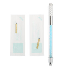 Caneta para tatuagem permanente em liga de cobre com agulhas descartáveis para microblading, ideal para sobrancelhas, delineador e lábios. Tamanho