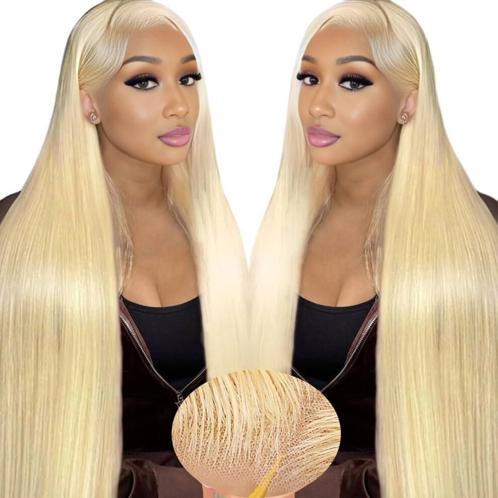 30 Inch 613 Blonde Human Hair Lace Front Wig Glueless Precut Straight 7x5 Ready to Wear