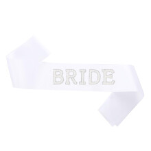 White Bride Sash with Pearl Lettering, Satin Finish for Bachelorette Party and Bridal Shower