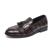 Men's Loafers with Tassel Burnished Pointed Toe Slip Resistant Flat Heel Boat Shoes Khaki 8 UK