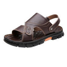 Men's Leather Sandals with Adjustable Slingback Strap, Soft NonSlip Soles for Outdoor Hiking, Brown, UK 7