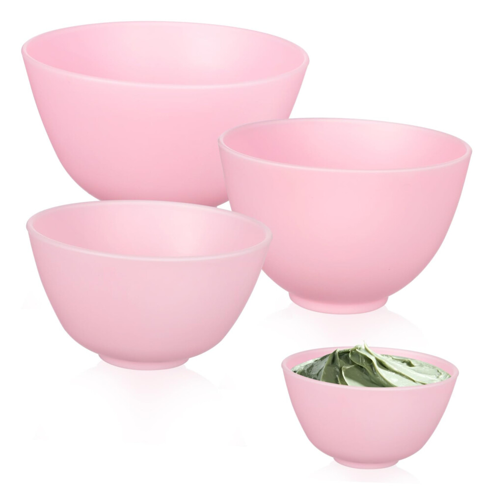 Silicone Facial Mask Mixing Bowl Set 3pcs Pink with NonSlip Base Easy Clean for Skincare